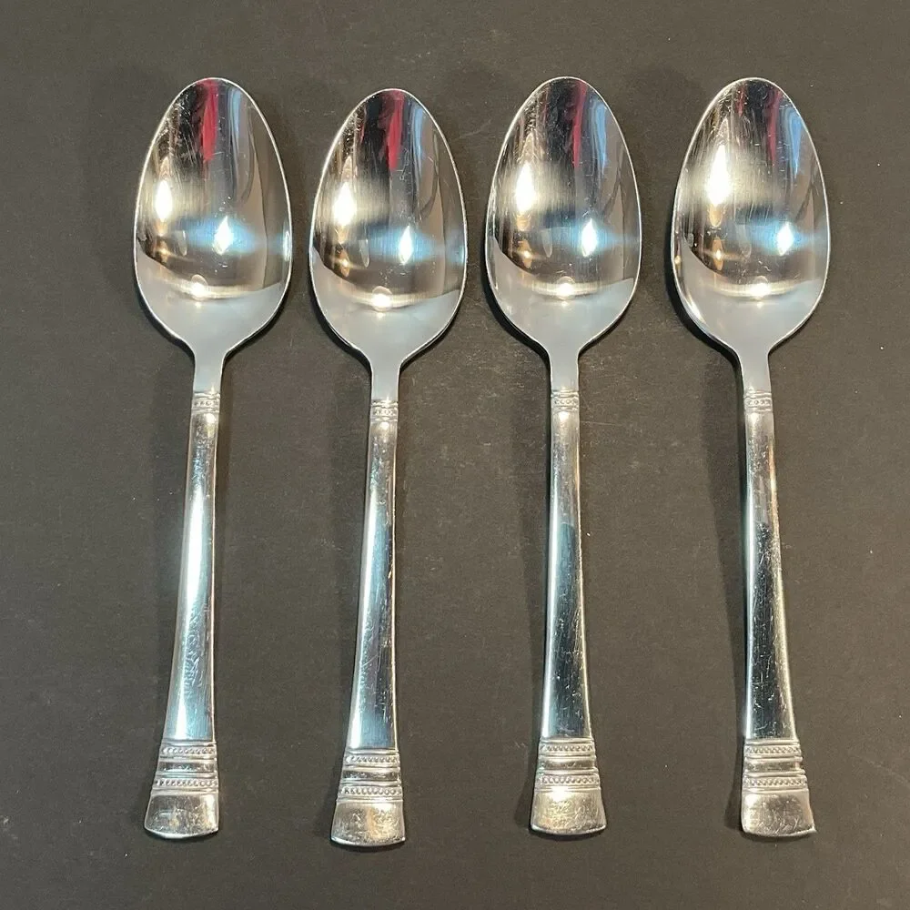 Lot Of 4 International Silver Kensington Stainless Flatware Soup Spoons  7.5
